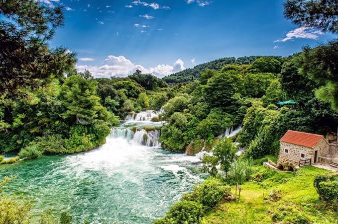 Krka National Park waterfalls surrounded by forest