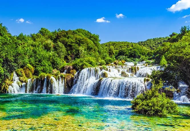 Clear water and waterfalls in Krka National Park